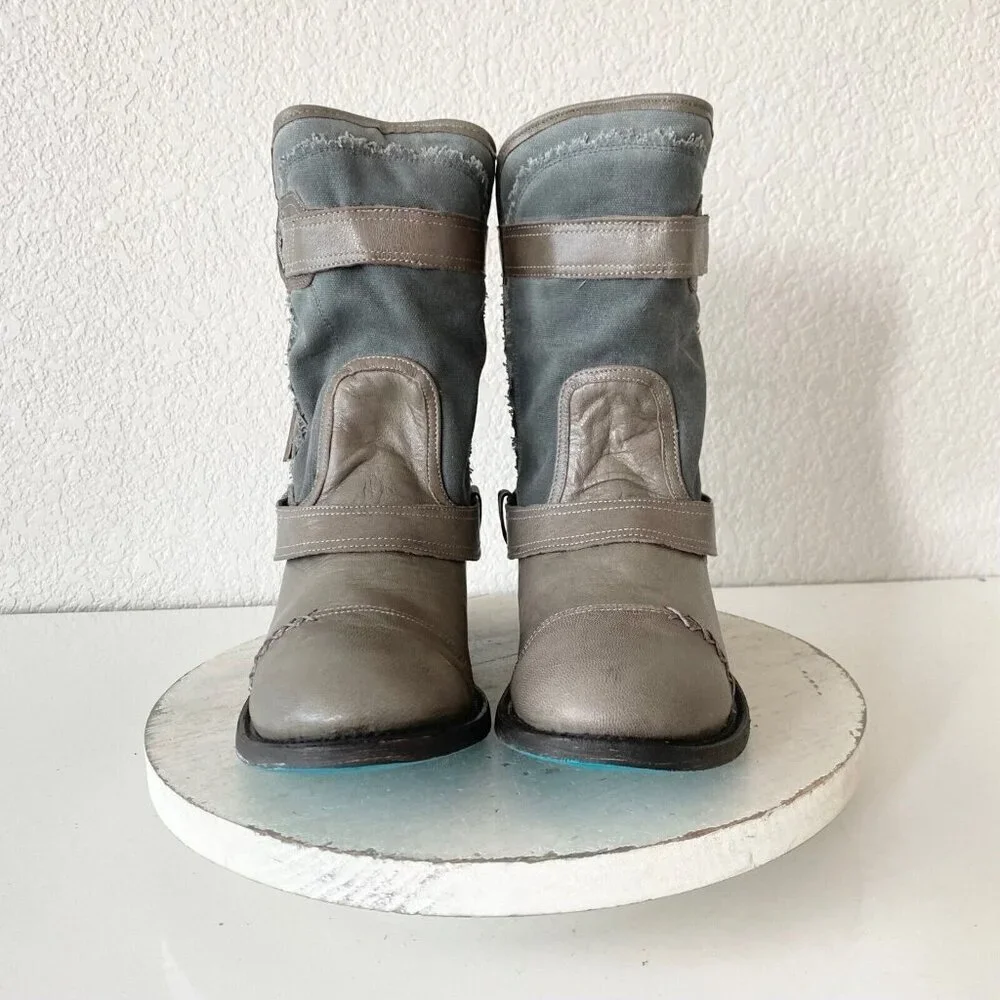 NEW Lane Womens Gray Quilted Mid-Calf Boots With Zipper & Buckle Accents Size 10